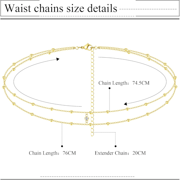 18K guldpläterade midjekedjor Body Chain för kvinnor