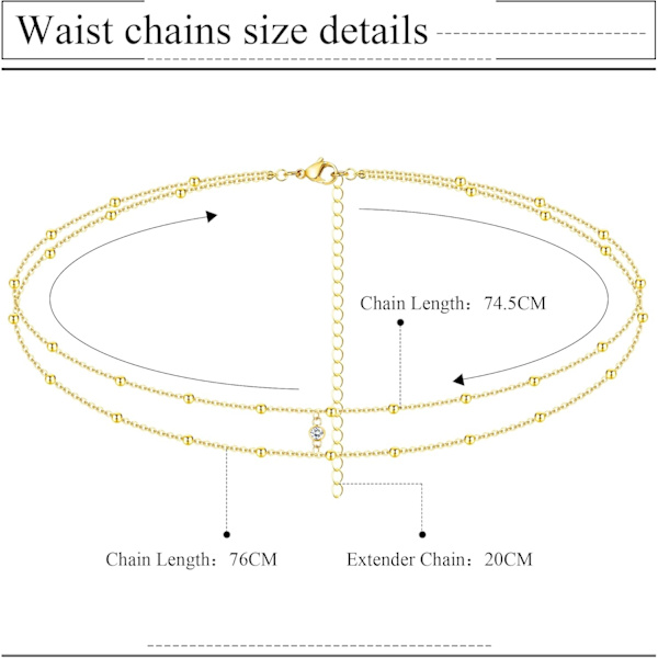 18K gullbelagt midjekjede Body Chain for kvinner