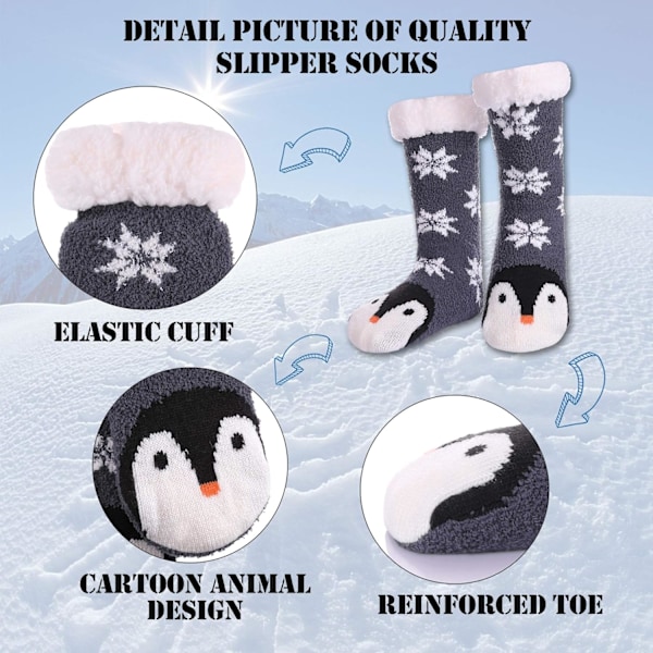 Supermjuka söta tecknade djur fuzzy mysiga halkfria vinterslippersockor för kvinnor