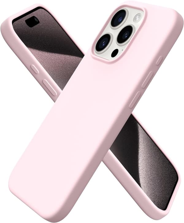 3-lags flydende silikonecover til iPhone 15 Pro (6,1 tommer) - Fuld beskyttelse, stødsikker, lyserød