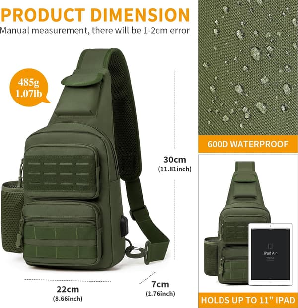 Taktisk EDC Sling Bag Militär Enkelrem Axelväska Molle Range Väskor Bröstväska (#01-Army Green)