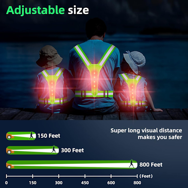 LED-reflexväst USB-uppladdningsbar löputrustning nattljus upp väst