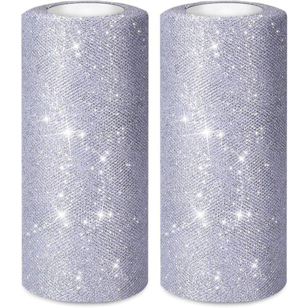 2 rullar 50 Yards 6” bred glittrande tyllrulle - Glittrigt tylltygsband