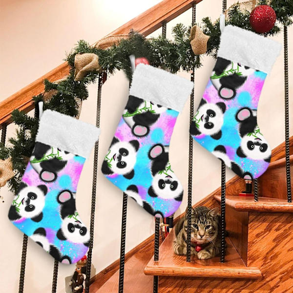 Julklapp, personliga julklappsstrumpor 2-pack Panda Skog Djur Regnbåge 18 tum Julstrumpor Hängande Ornament Eldstad för Träd