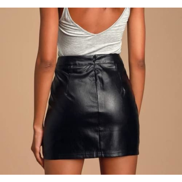 Kvinners Faux Lærskjørt Høy Midje Split Hem Glidelås Bak Casual Mini