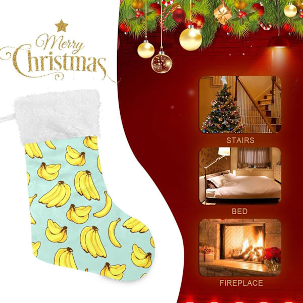 Jule-Strømpe, Personlige Jule-Strømper Sæt af 2 Gule Banan Print 45,7 cm Jule-Strømper Hængende Ornament Pejs til Træ Dekoration