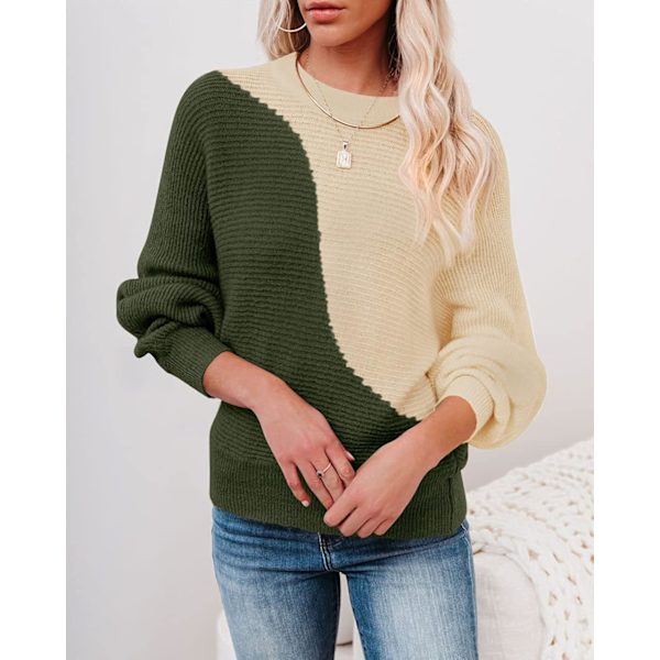 Kvinnors vintertröja Chunky Plaid Turtleneck Color Block Batwing Sleeve Knit