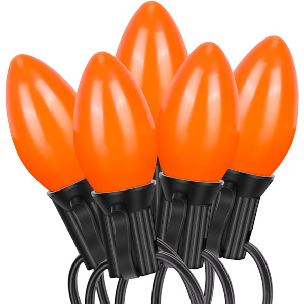 C7 Halloween-lampor, 25FT utomhus orange LED-slingor med 27 orange LED-lampor (2 reserv), utmärkt som Halleween-julprydnader för hemmet