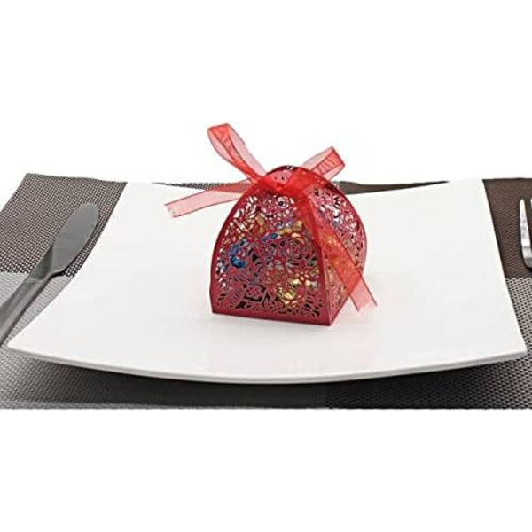 Set med 100 laserskurna godisaskar i form av rosor. Presentaskar 2,5\" x 2,5\" x 3,1\". Presentförpackningar Bröllopsdusch Jubileumsfest Bröllopsfavorit (100.Röd)