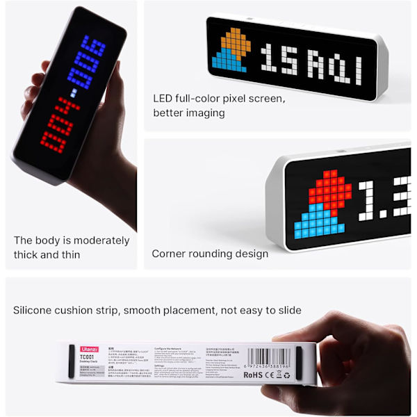 TC001 Smart Pixel-ur - Tæller til sociale medier - Digitalt vækkeur med vejr - Awtrix-simulator - Retro Pixel Art-resultattavle Pomodoro-ur