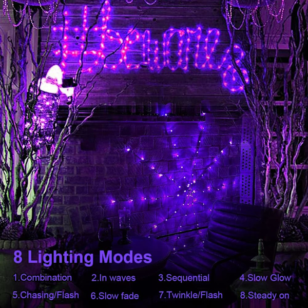 Spider Web Lights - 4FT Diameter 70 LED med Sort Edderkop, Vandtætte Net Lights, Fjernbetjening, 8 Tilstande Cobweb til Hus Have Indendørs Udendørs