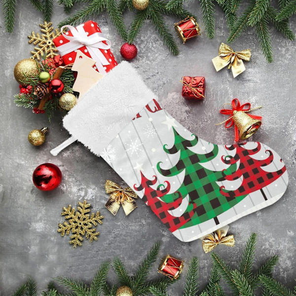 Julklapp, Personliga Julklappsstrumpor 2-pack Glad Jul Buffelrutig Julgran 45,7 cm Julstrumpor Hängande Ornament