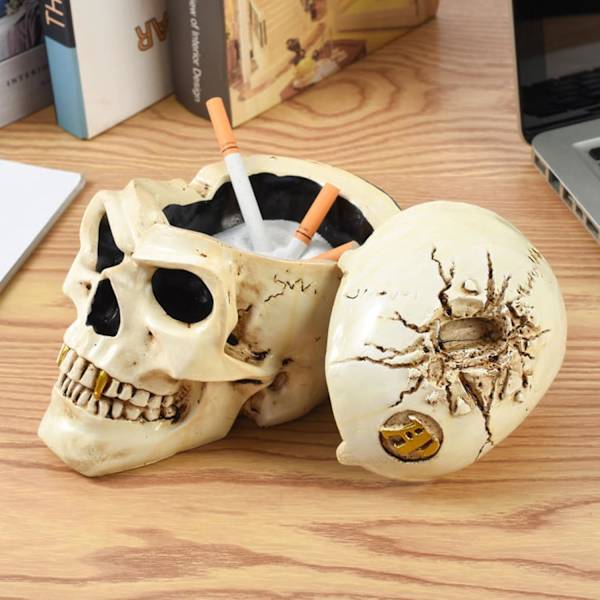 Kreativitet Skull Askebæger Askebægre Desktop til Mænd Rygning Moderne Fashionable Sjovt Resin Materiale til Husholdning Kontor Halloween Ornamenter Grøn En