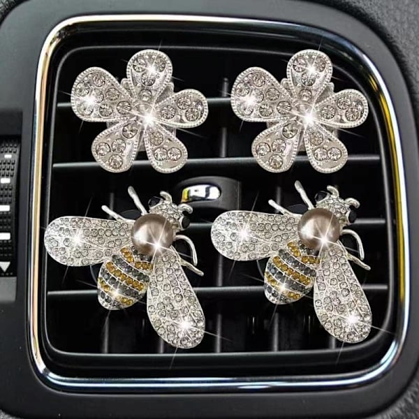 Bling Bee Flower Air Vent Clips. Crystal Bee Daisy Car Air Fresheners