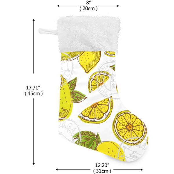 Julklapp, personliga julklappsstrumpor 2-pack Gult Citron Vit 45,7 cm Julstrumpor Hängande Ornament Eldstad för Träddekoration