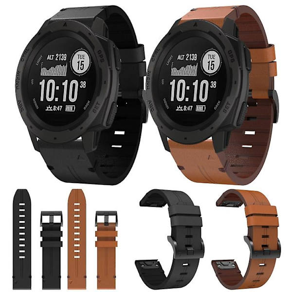 För Garmin Instinct 22mm Läder Stål Spänne Klockarmband NCJ Black