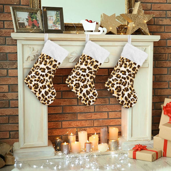 Julklapp, personliga julklappsstrumpor 2-pack Leopard Zebra-mönster 45,7 cm Julstrumpor Hängande Ornament Kamin för träddekoration