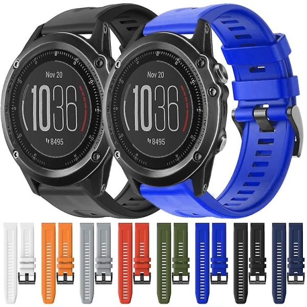 For Garmin Fenix ​​3 Sapphire Metal Spenne Ensfarget Silikon Klokkebånd QEB Navy Blue