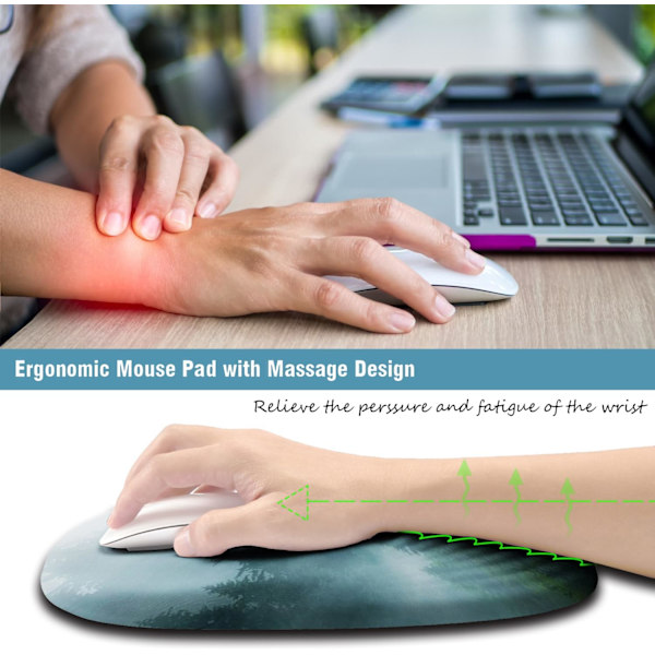 Ergonomisk musmatta med handledsstöd, skrivbordsunderlägg handledsstöd Desin och halkfri PU-bas, datormusmattor för smärtlindring, kontor och 12