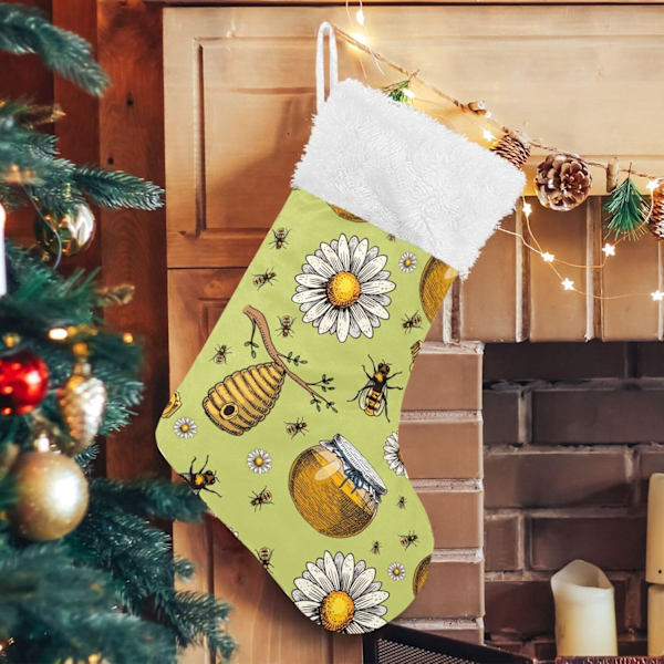 Julklapp, Personliga Julklappsstrumpor 2-pack Bi & Honung Prästkrage 45,7 cm Julstrumpor Hängande Ornament Eldstad för Träd