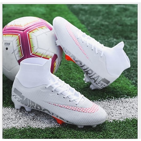 Fotbollsskor Barn, High-Top Fotbollsskor Pojkar Flickor, Andningsbara Fotbollsskor Med Dobbar EU41 white