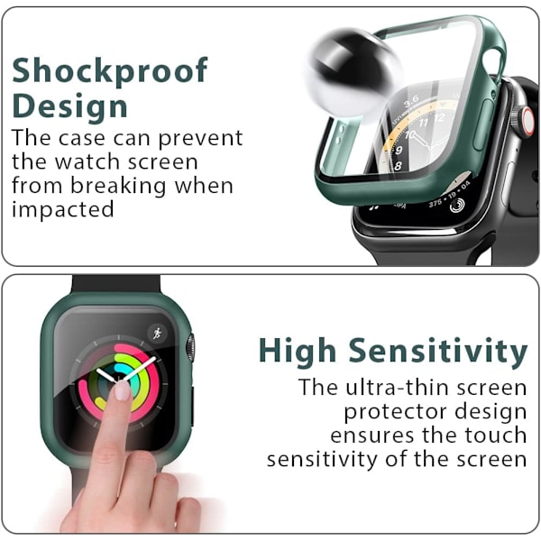 Kompatibel med Apple Watch Series 7 41mm, etui med hærdet glas