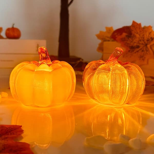 wxsp - Efterår Græskar Dekorationer med LED Lys, 2-pak, Efterårs Græskar Lanterner, Halloween Dekorationer, Glødende Græskar til Thanksgiving og