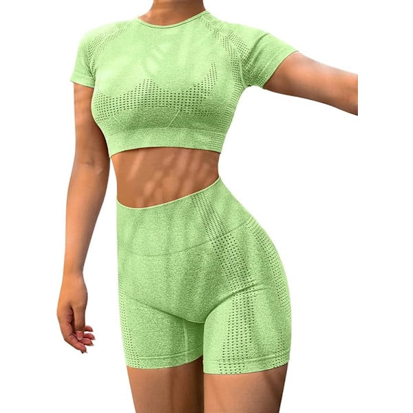 Yoga 2-delat set träningskläder löpning crop top sömlösa hög midja shorts set