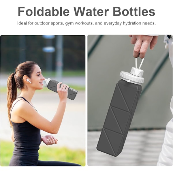 Elastisk Sammenleggbar Vannflaske i Silikon - BPA-fri, Lekkasjesikker og Gjenbrukbar for Reise, Fotturer, Yoga | Lettvekt (500ml)