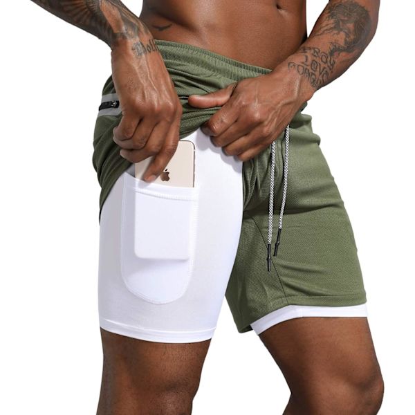 Herr 2 i 1 Träning Löpning Shorts Lättviktsträning Yoga Gym 7\" Shorts med