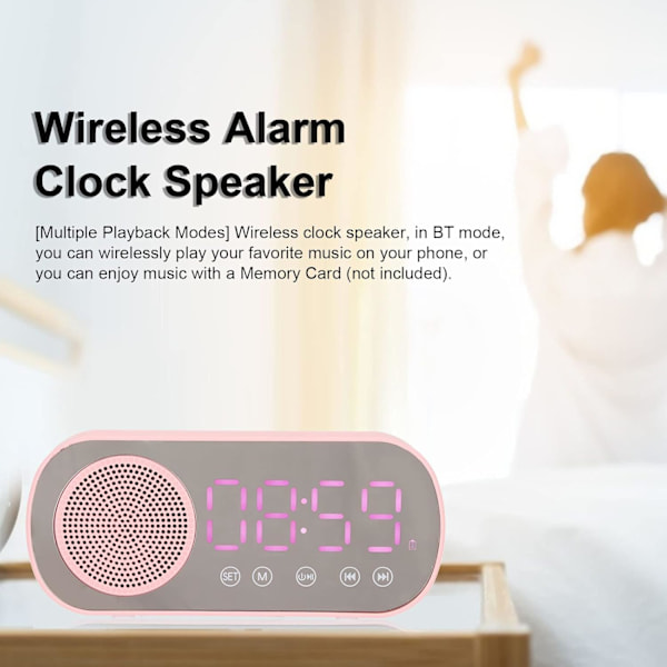 Digitalt vækkeur, lille bordur Bluetooth 5.0 urhøjttaler HiFi LED spejlskærm Micro USB opladningsur Radio Smart ur til soveværelse,