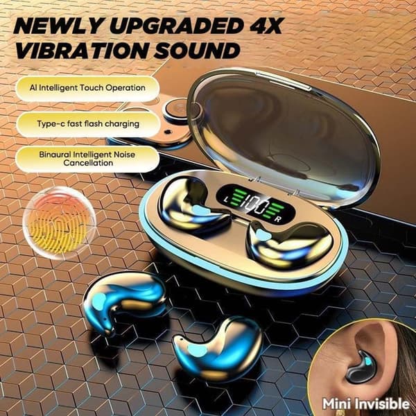 Knoglelednings Sleep Headphones - Bluetooth 5.3, Støjreducerende, LED Display Case (Sort)
