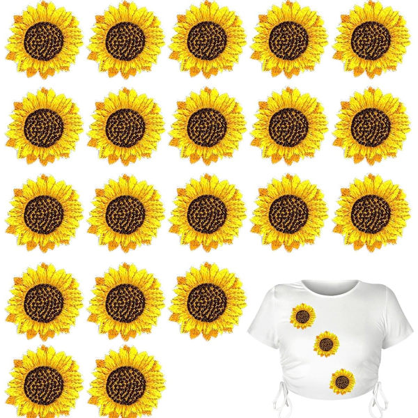 20 solsikke broderi patches - strygemærke til tøj og sy på DIY tilbehør