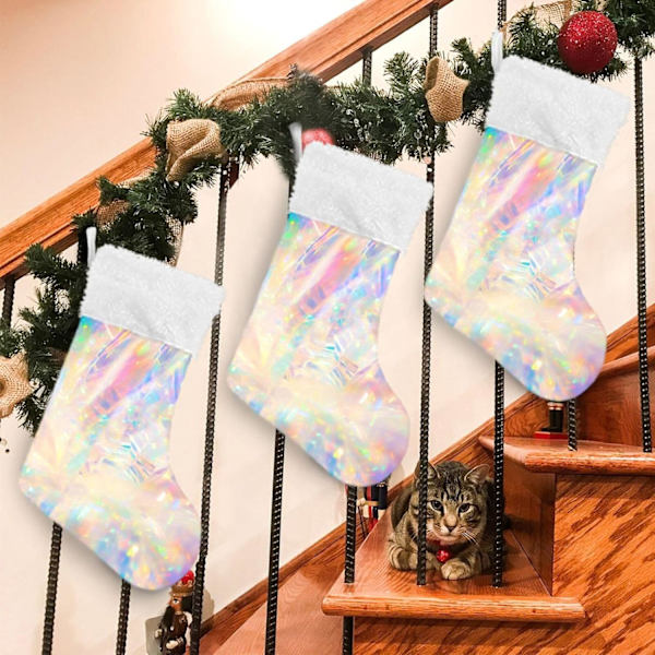 Julklapp, Personliga Julklappsstrumpor 2-pack Holografisk Swirl Regnbåge Modern 45,7 cm Julstrumpor Hängande Ornament Kam