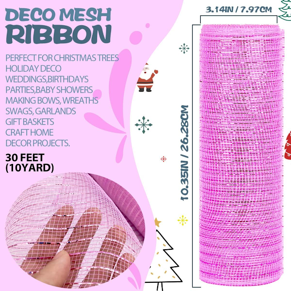 Deco Mesh Bånd, 10 tommer x 30 Fod Hver Rulle Metallic Folie Mesh Bånd til