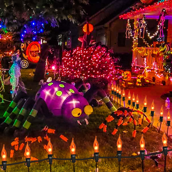 Halloween-lys flimrende flammelyskæde med 12 stk. C7 orange flammepærer (2 reserve), 12,8 fod orange flammelyskæde til indendørs