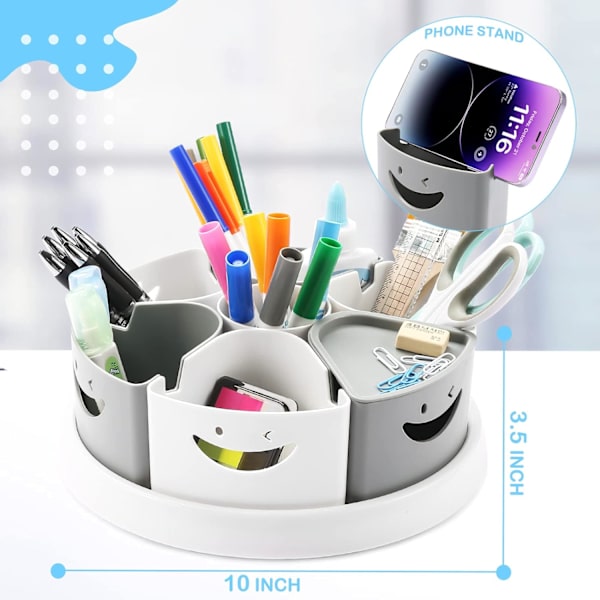 rt Supply Storge nd Orgnizer - 30° Spinning n Holder nd ncil/Mrker Orgnizer Cddy for Desk for Office, Clssroom - Kids Crft Gray