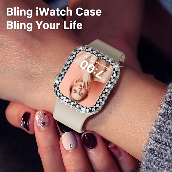 til Apple Watch Series 8/7 45 mm etui, [2-pak] hård PC Bling Bumper