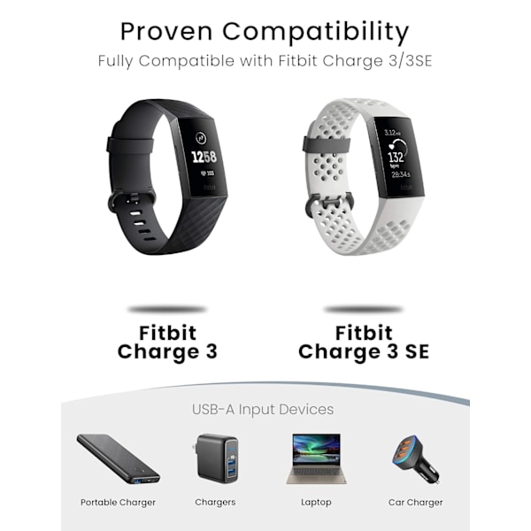 Fitbit Charge 3-oplader - USB-opladerkabel til fitness-tracker