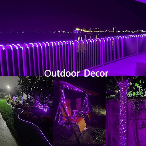 Lilla solcelledrivna utomhuslampor, vattentäta LED-ljusslingor utomhus, 72ft 200 LED-repbelysning utomhus, PVC-rör solcellslingor lila lila