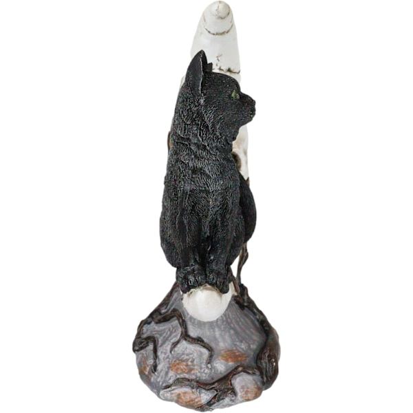 Ebros Gave Livagtig Heksetime Sort Kat Siddende På Halvmåne Kranie Figur Med Glasøjne Heks Wicca Okkult Katte Sort