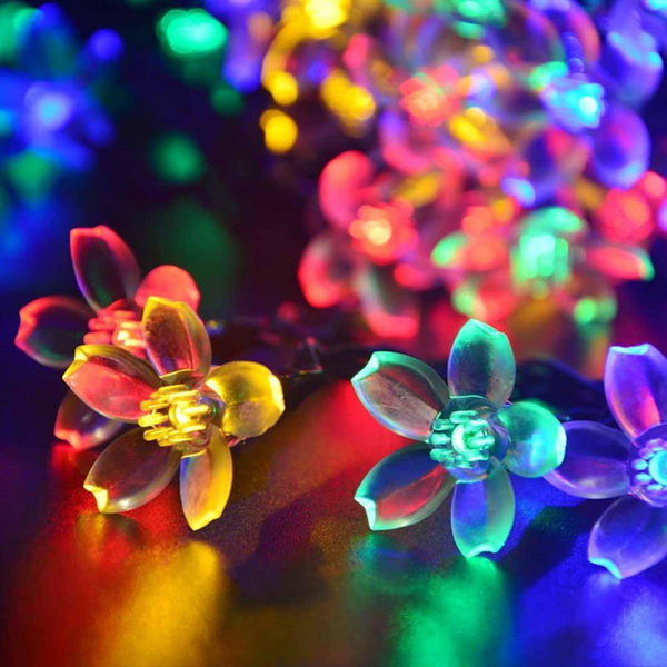 Utomhus solcellslinga LED blomformad solcellsaga ljus julträdgårdsdekoration vacker ljusslinga flerfärgad flerfärgad