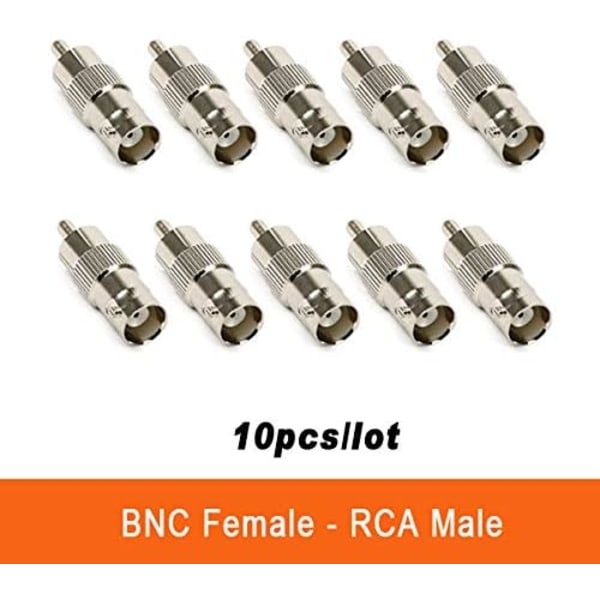 10 x BNC-hona till RCA Phono-hane pluggadapter - för CCTV till