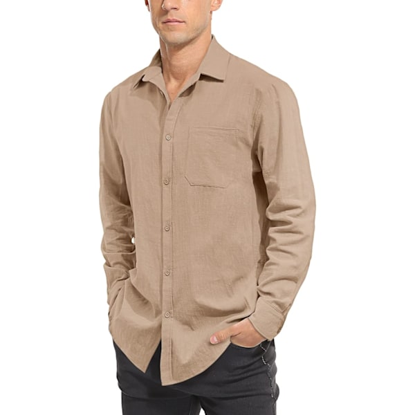 Herre Casual Skjorter Letvægts Button Down Bomuld Linned Skjorte