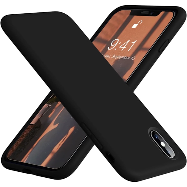 Kompatibel med iPhone Xs Max Cover, Blød Flydende Silikone Fuld Kropsbeskyttelse med Mikrofiberforing, Sort Sort