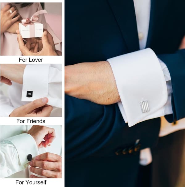 4 par manschettknappar för män Klassiska manschettknappar Mode manschettknappar Randig skiva Fyrkantiga rektangulära manschettknappar för affärsbröllopsfest presentförpackning