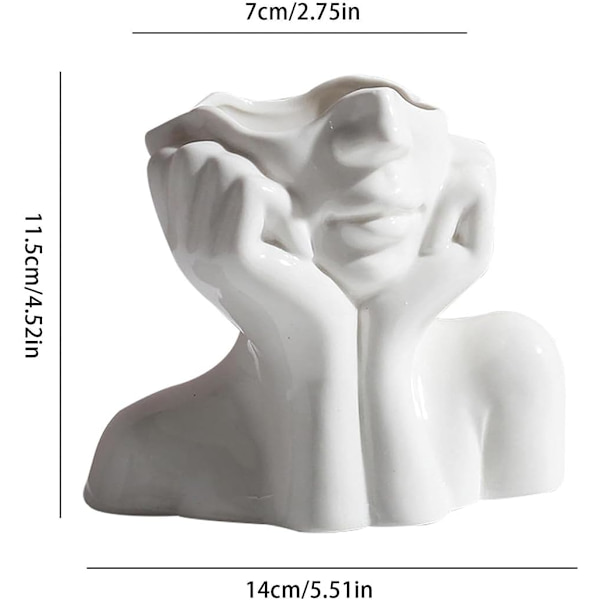 Hoved Ansigts Vase til Planter Keramisk Krop Blomster Vase til Moderne Hjemmeindretning Hvid Matt Dekorativ Vase Moderne Chic Vase Dekoration til Kontor Hjem A  A