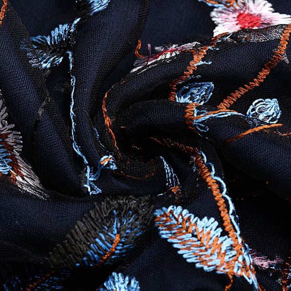 Fashion Kvinder Gennemsigtig Mesh Indsats Langærmet Blomster Top Broderi Bluse