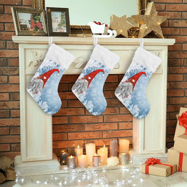 Julstrumpa, Personliga Julstrumpor 2-pack Jul Blå Snöflinga Tomte 18 tum Julstrumpor Hängande Ornament Kamin