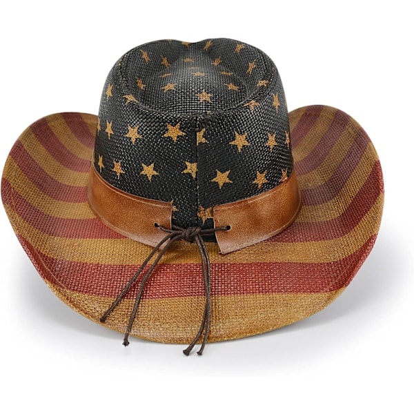 Vintage USA Amerikansk Flagg Cowboyhatt Klassisk Western Stil Te Farget Unisex